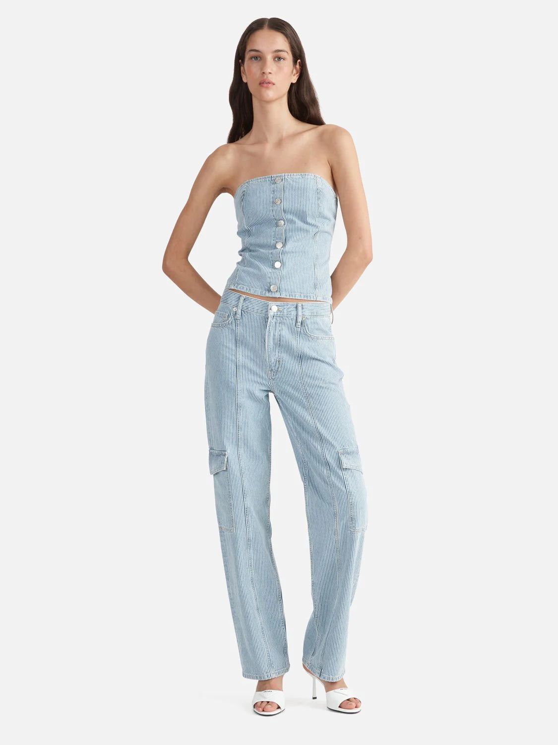 Elysian Collective Ena Pelly Diana Denim Bustier Ice Blue Stripe