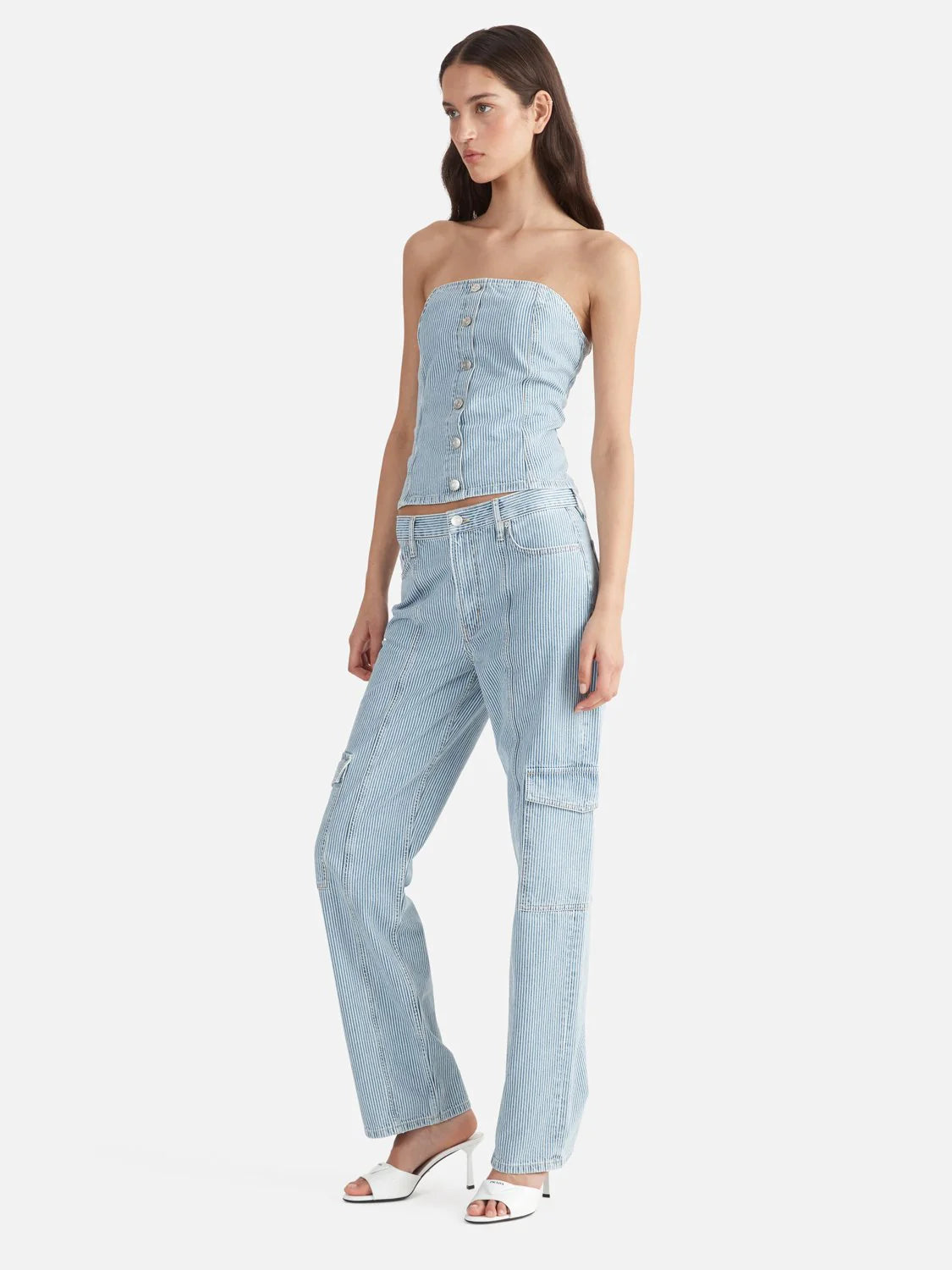 Elysian Collective Ena Pelly Diana Denim Bustier Ice Blue Stripe