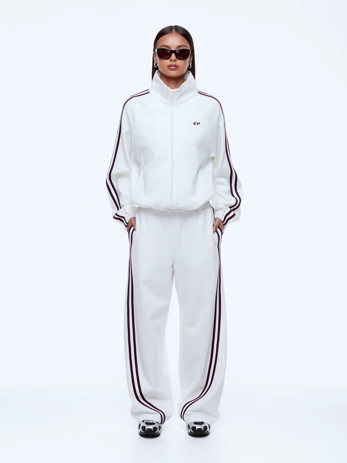 Elysian Collective Ena Pelly Valentina Jersey Zip Thru Cream/Burgundy