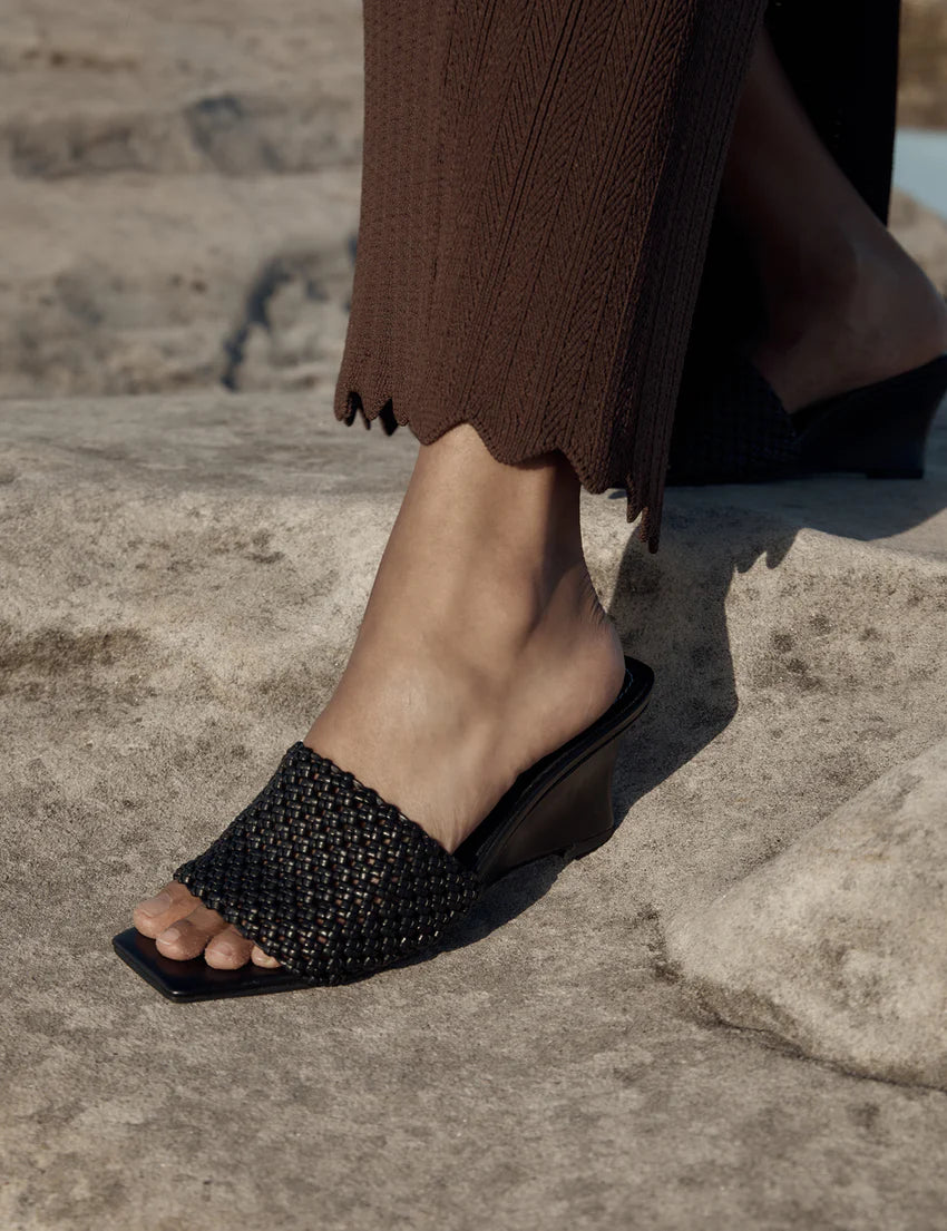 Elysian Collective La Tribe Braided Wedge Heel Black