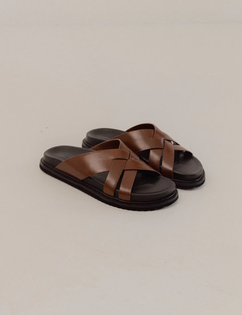 Elysian Collective La Tribe Cross Cut Slide Cognac