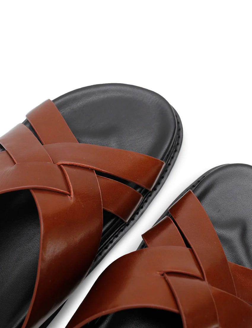 Elysian Collective La Tribe Cross Cut Slide Cognac