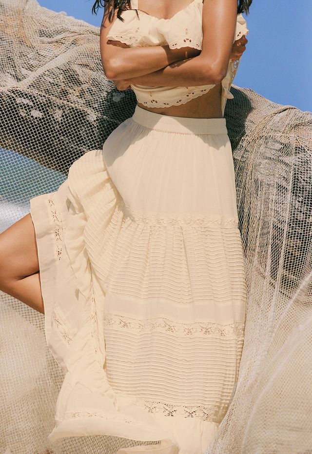 Elysian Collective Spell Ines Tiered Maxi Skirt Light Sand