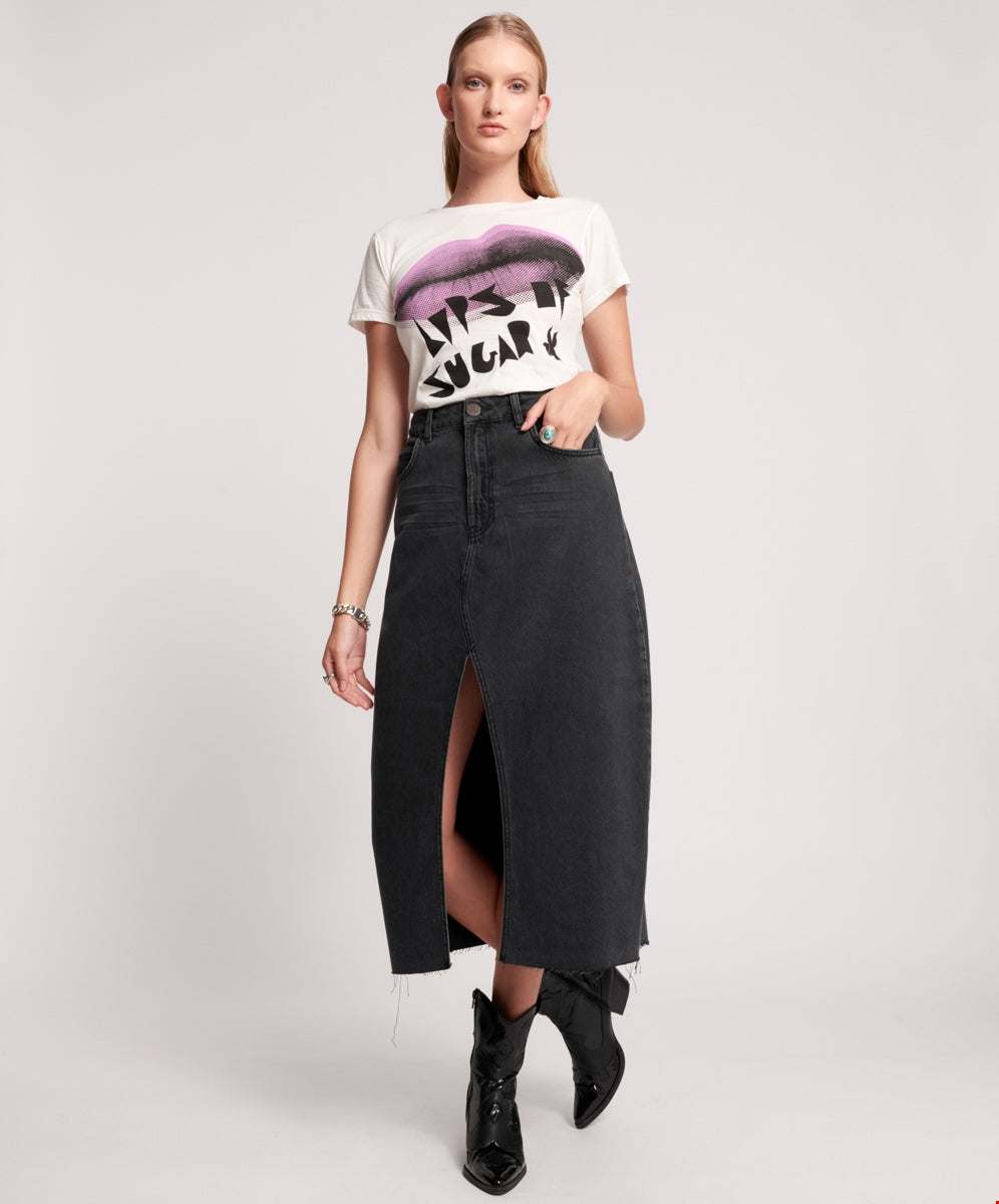 ONE TEASPOON - WORN BLACK ROCKO LONG LENGTH SKIRT