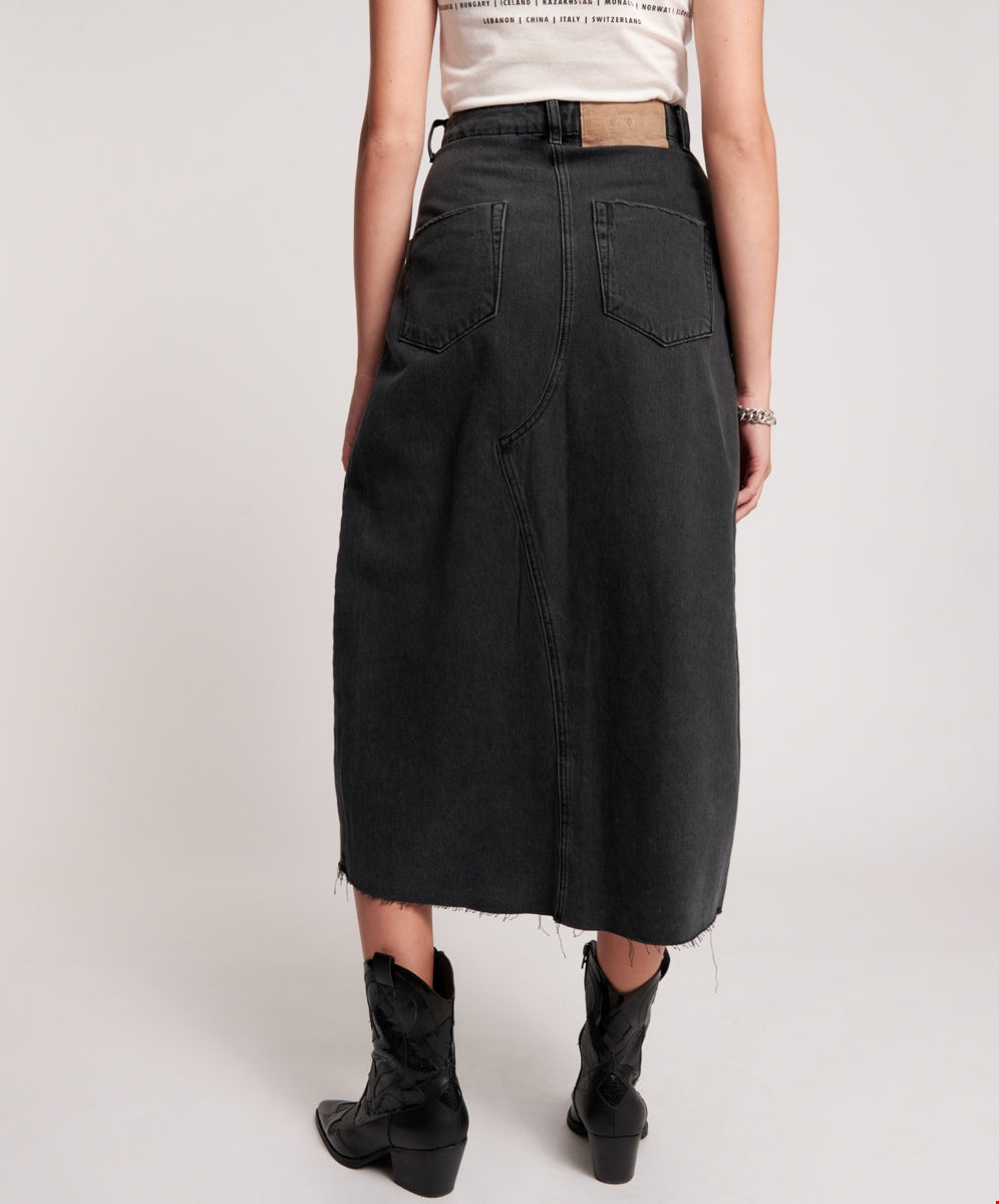 ONE TEASPOON - WORN BLACK ROCKO LONG LENGTH SKIRT