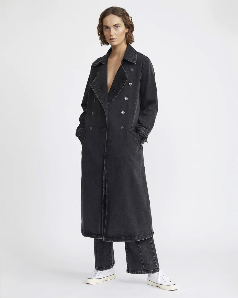Elysian Collective Jac + Mooki Denim Trench Coat in Vintage Black