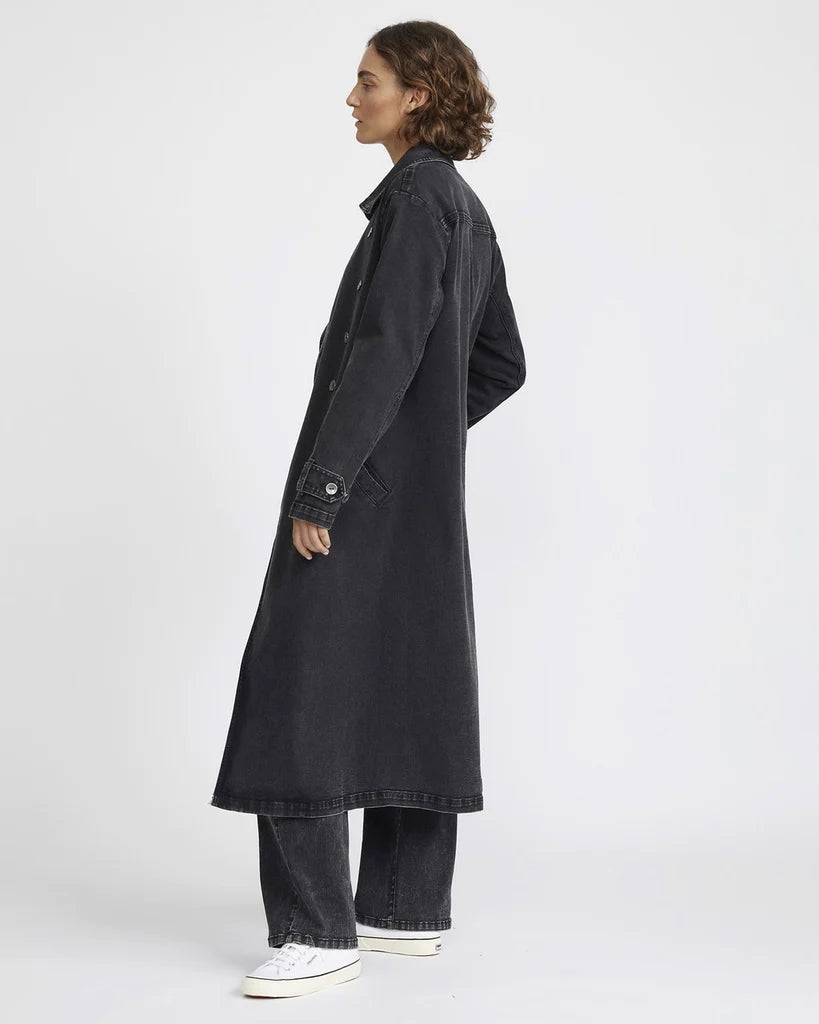 Elysian Collective Jac + Mooki Denim Trench Coat in Vintage Black
