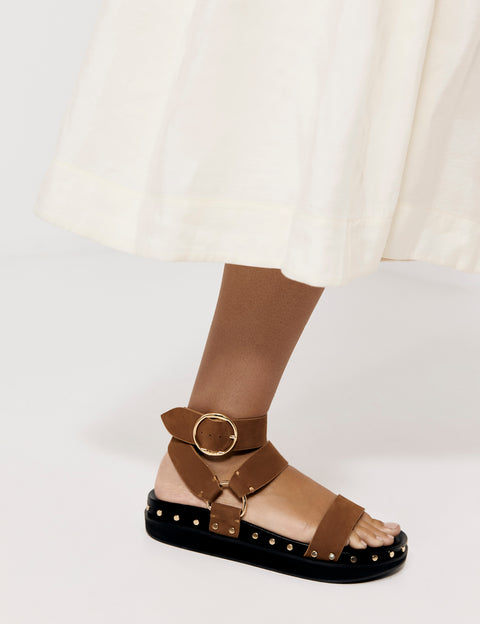 Elysian Collective La Tribe Studded Sandal Tobacco Nubuck Gold