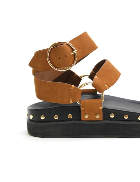 Elysian Collective La Tribe Studded Sandal Tobacco Nubuck Gold