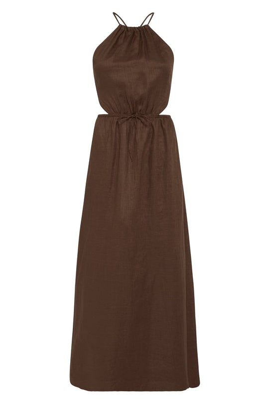 Elysian Collective Faithfull The Brand La Piedra Maxi Dress Plain Chocolate