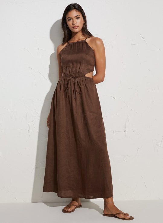 Elysian Collective Faithfull The Brand La Piedra Maxi Dress Plain Chocolate