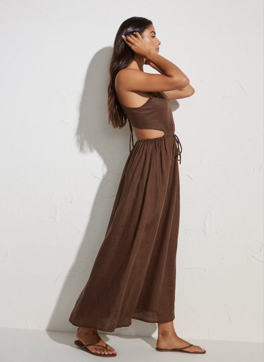 Elysian Collective Faithfull The Brand La Piedra Maxi Dress Plain Chocolate