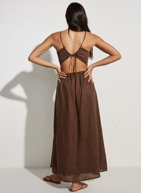 Elysian Collective Faithfull The Brand La Piedra Maxi Dress Plain Chocolate
