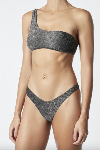 Elysian Collective It's Now Cool Asymmetric Top Gunmetal Lurex