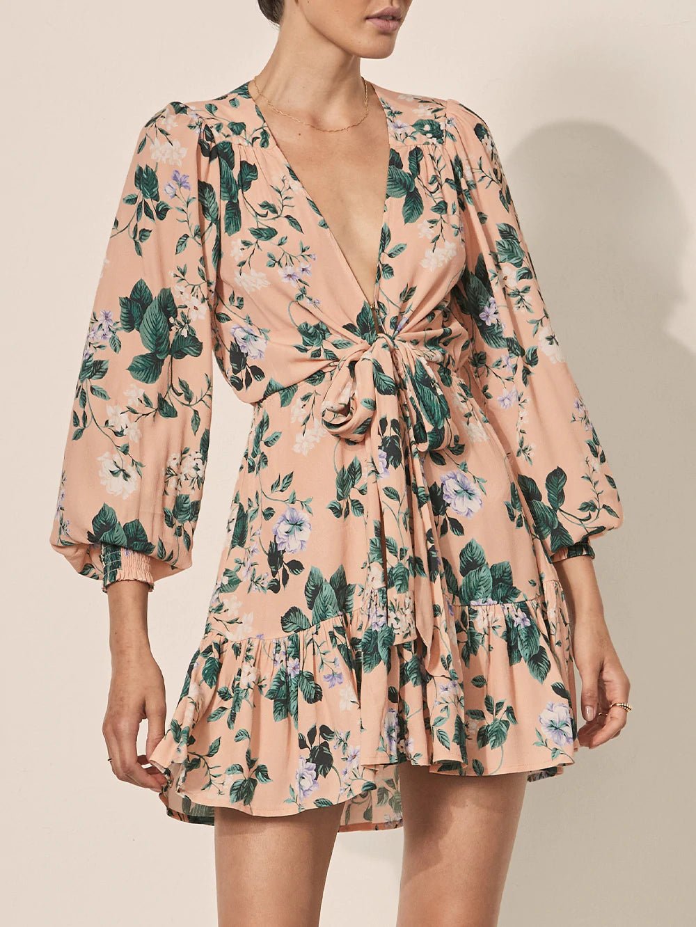 KIVARI - Jemima Tie Front Mini Dress - Pink