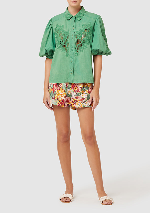 Elysian Collective Ministry of Style Flora Embroidery Blouse Jade