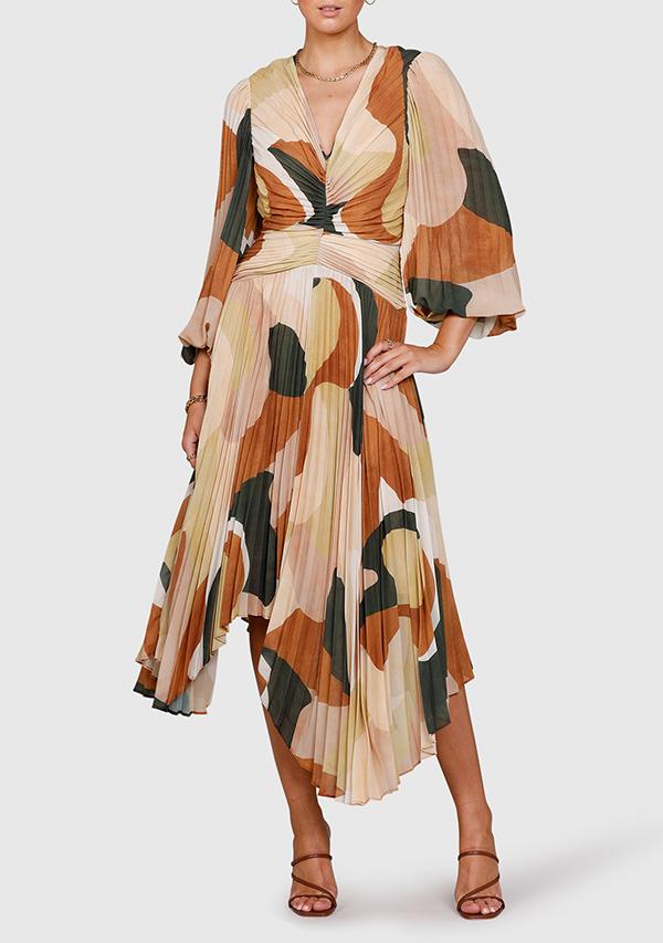 Elysian Collective Ministry of Style Retro Resort Pleated Midi Dress