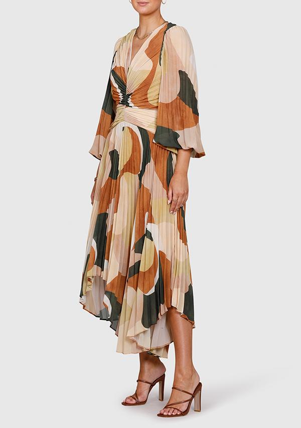 Elysian Collective Ministry of Style Retro Resort Pleated Midi Dress