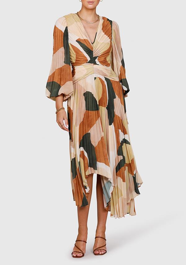 Elysian Collective Ministry of Style Retro Resort Pleated Midi Dress