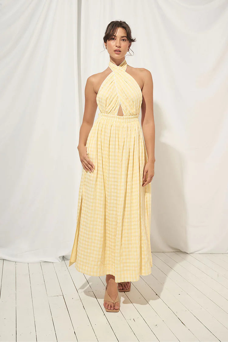 Elysian Collective Mon Renn Lucid Midi Dress Lemoncello