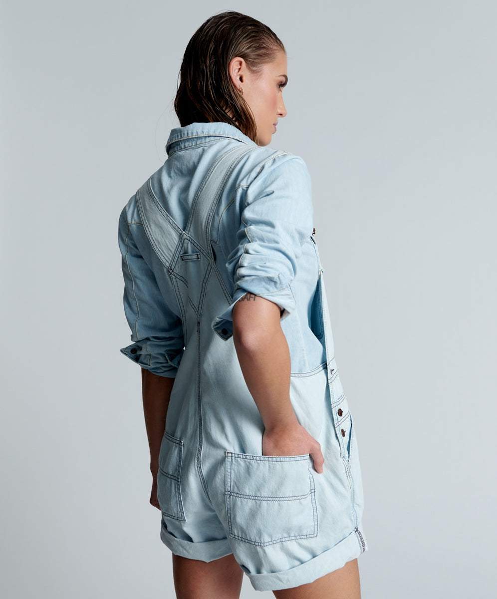 Elysian Collective One Teaspoon Rose Ave Overalls Capri Blue