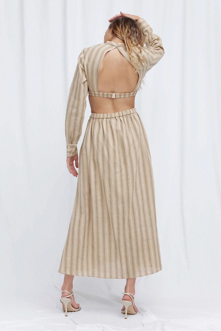 Elysian Collective Significant Other Petra Dress Almond Black Stripe