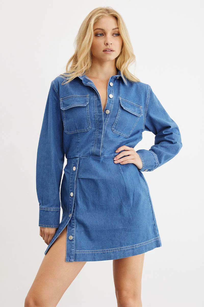 sovere denim dress SOVERE Dawn Denim Dress in Blue