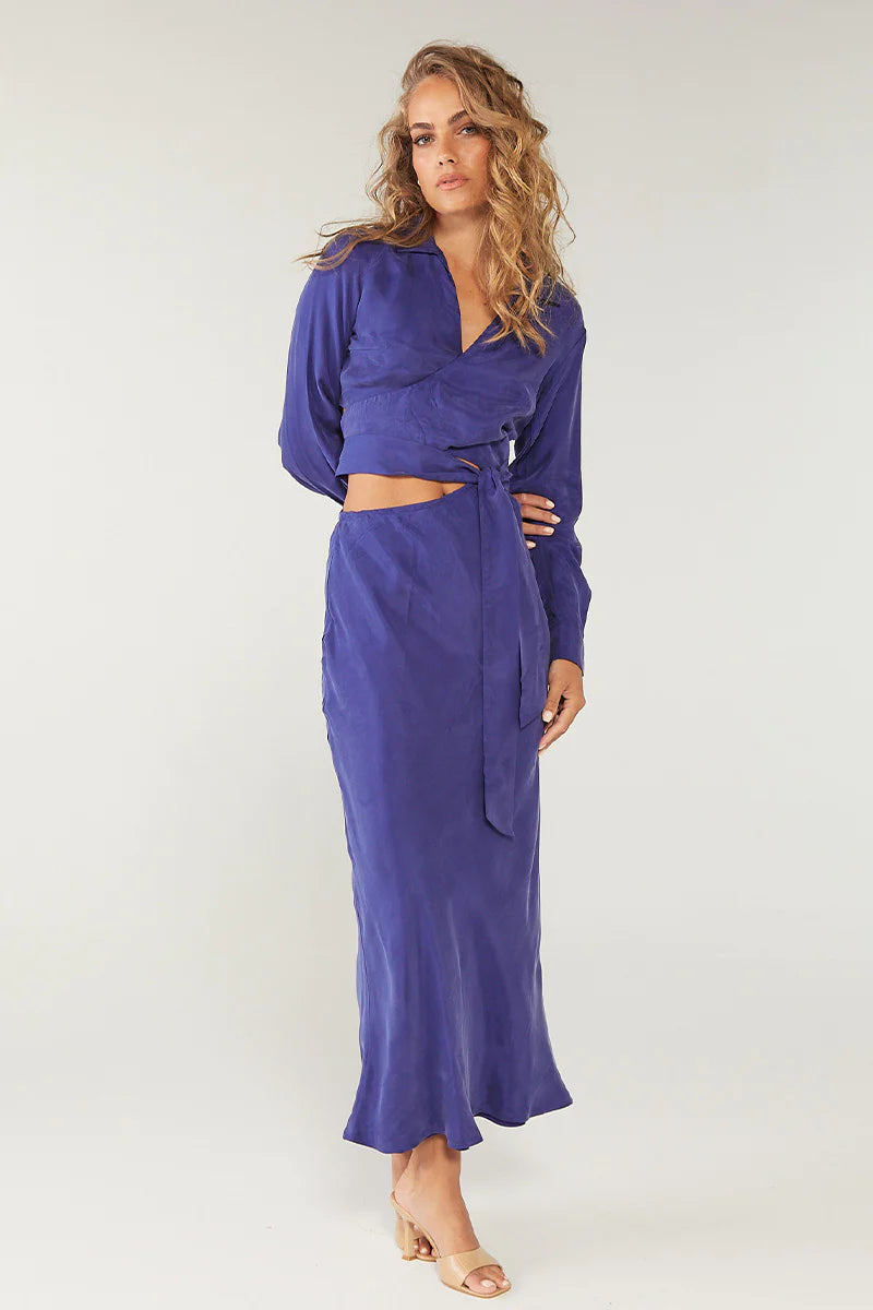 Elysian Collective Sovere Studio Encore Wrap and Tie Midi Dress Midnight