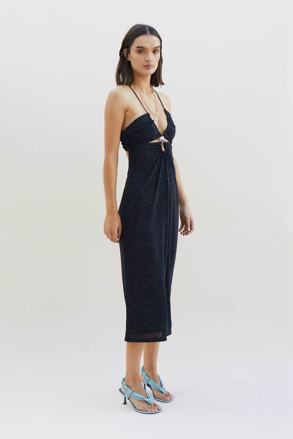 Elysian Collective Asha Splice Slip Dress Black