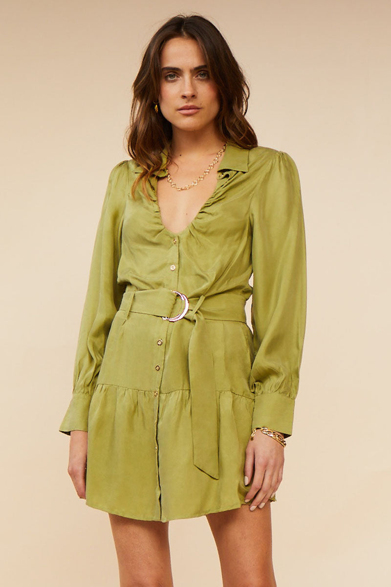Elysian Collective Suboo Georgia Keyhole Mini Shirt Dress Moss