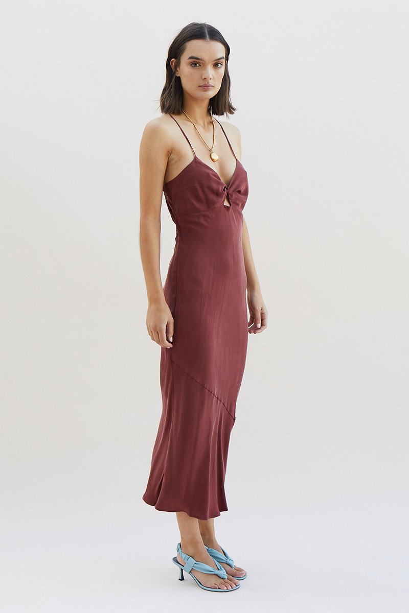 Elysian Collective Suboo Georgia Twist Front Slip Dress Merlot