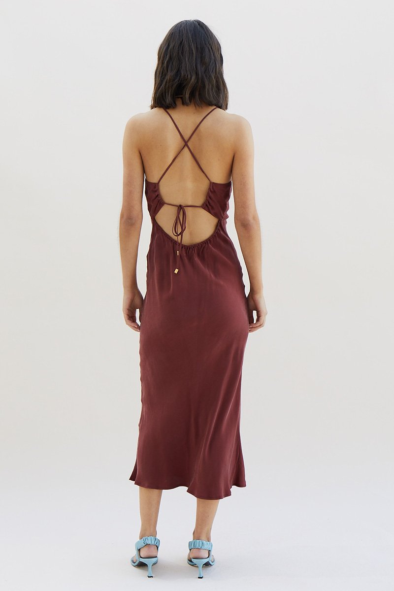 Elysian Collective Suboo Georgia Twist Front Slip Dress Merlot
