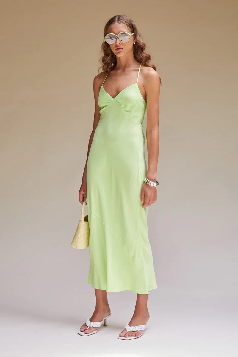 Elysian Collective Suboo Sky Tie Back Slip Dress Lime