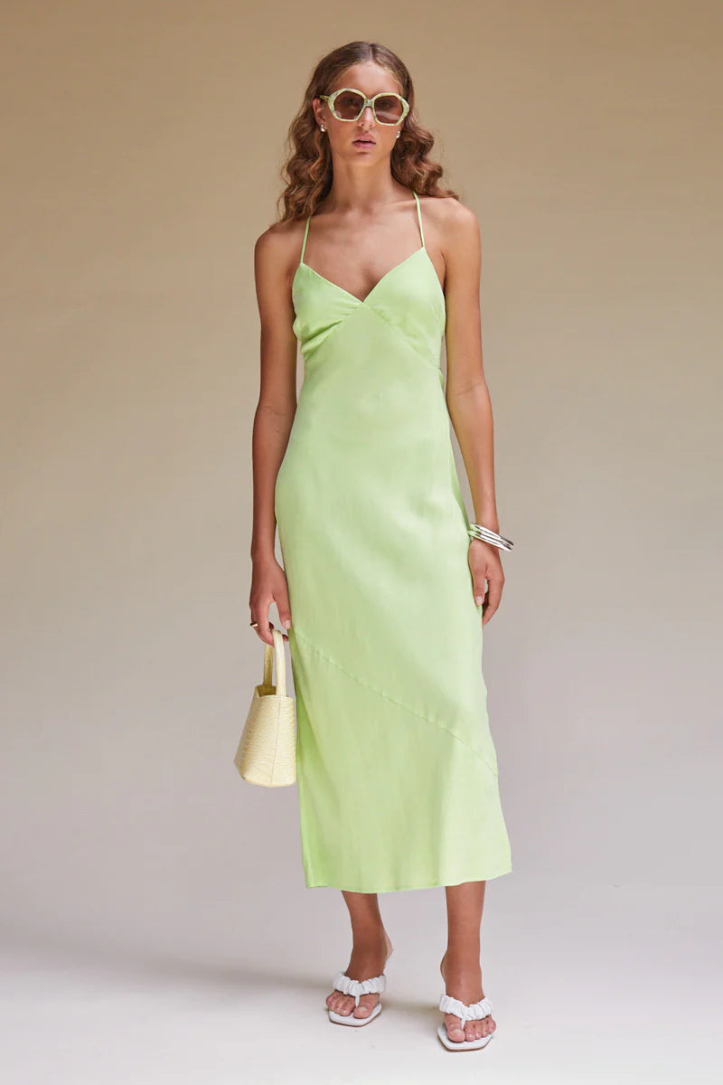 Elysian Collective Suboo Sky Tie Back Slip Dress Lime