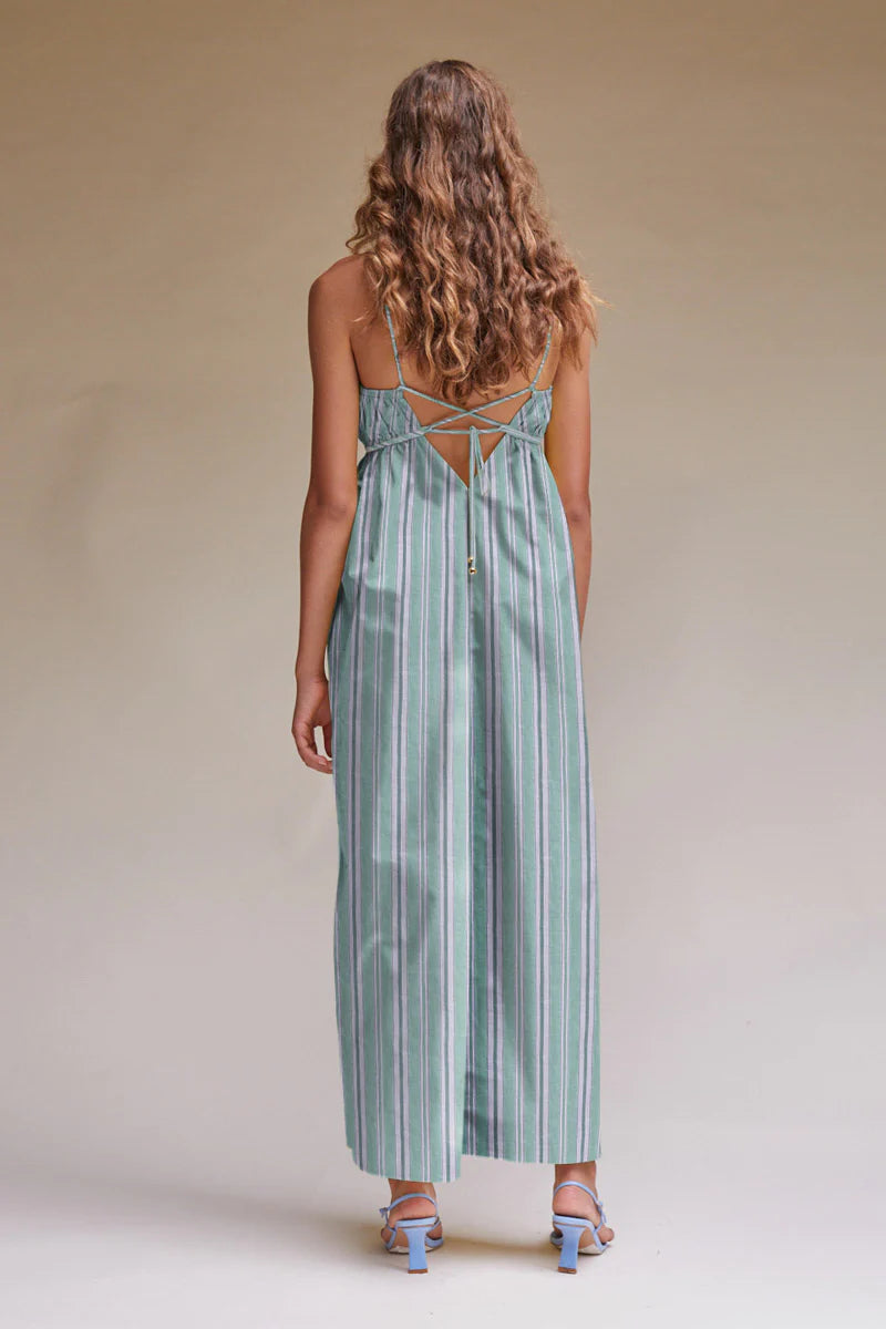 Elysian Collective Suboo Tali Strappy Maxi Dress Green Stripe
