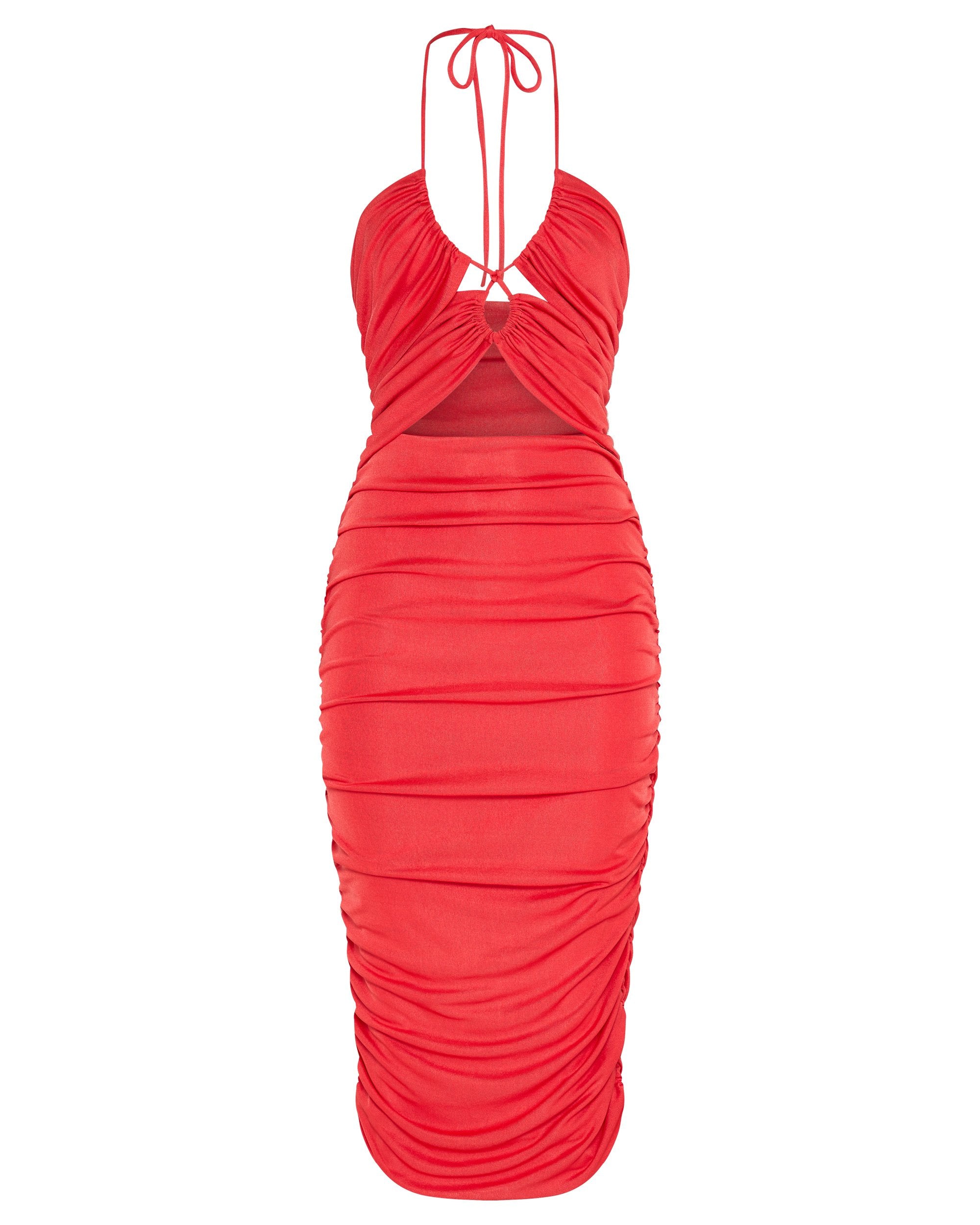 Elysian Collective Third Form Look Through Gather Midi Dress Coral