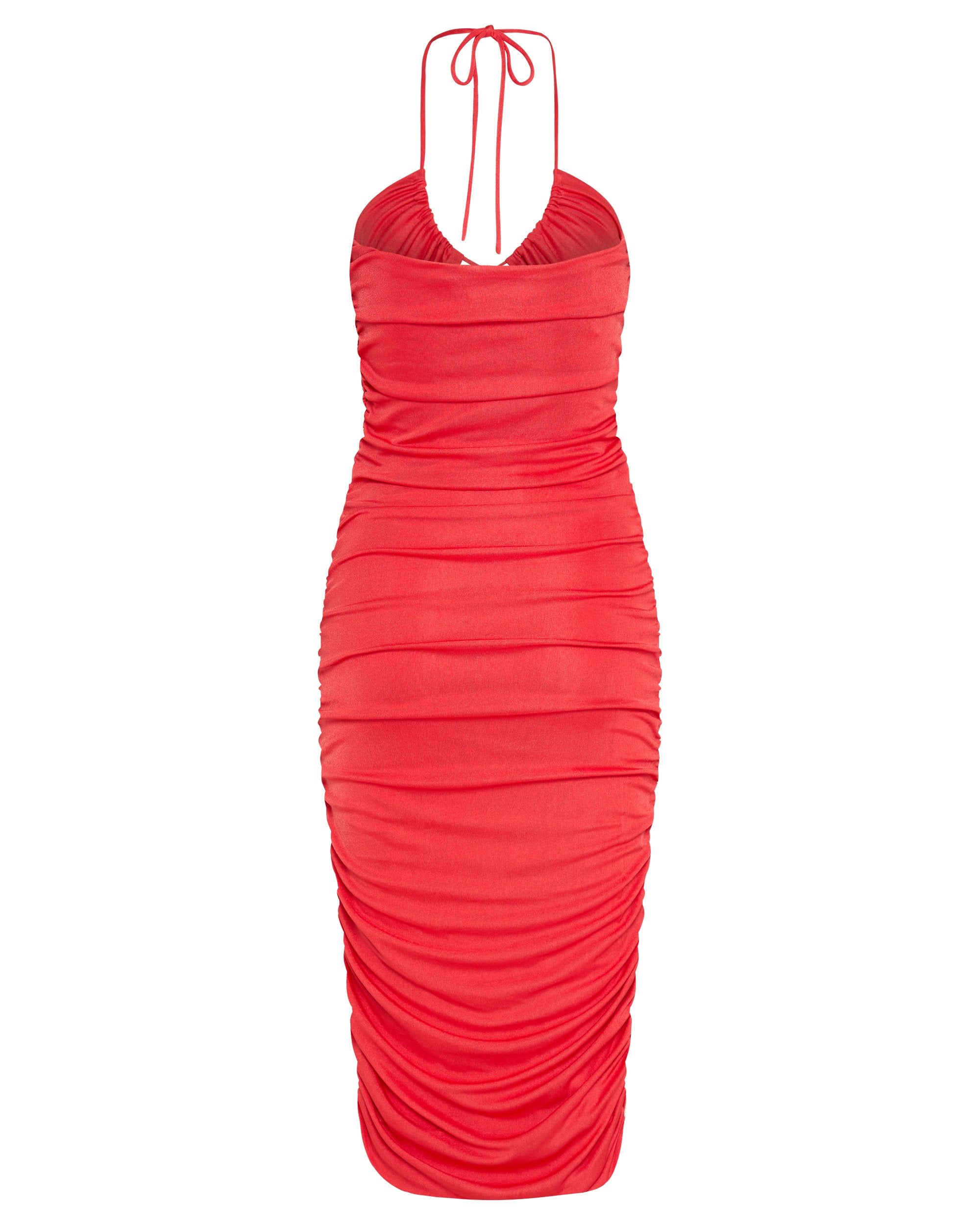Elysian Collective Third Form Look Through Gather Midi Dress Coral