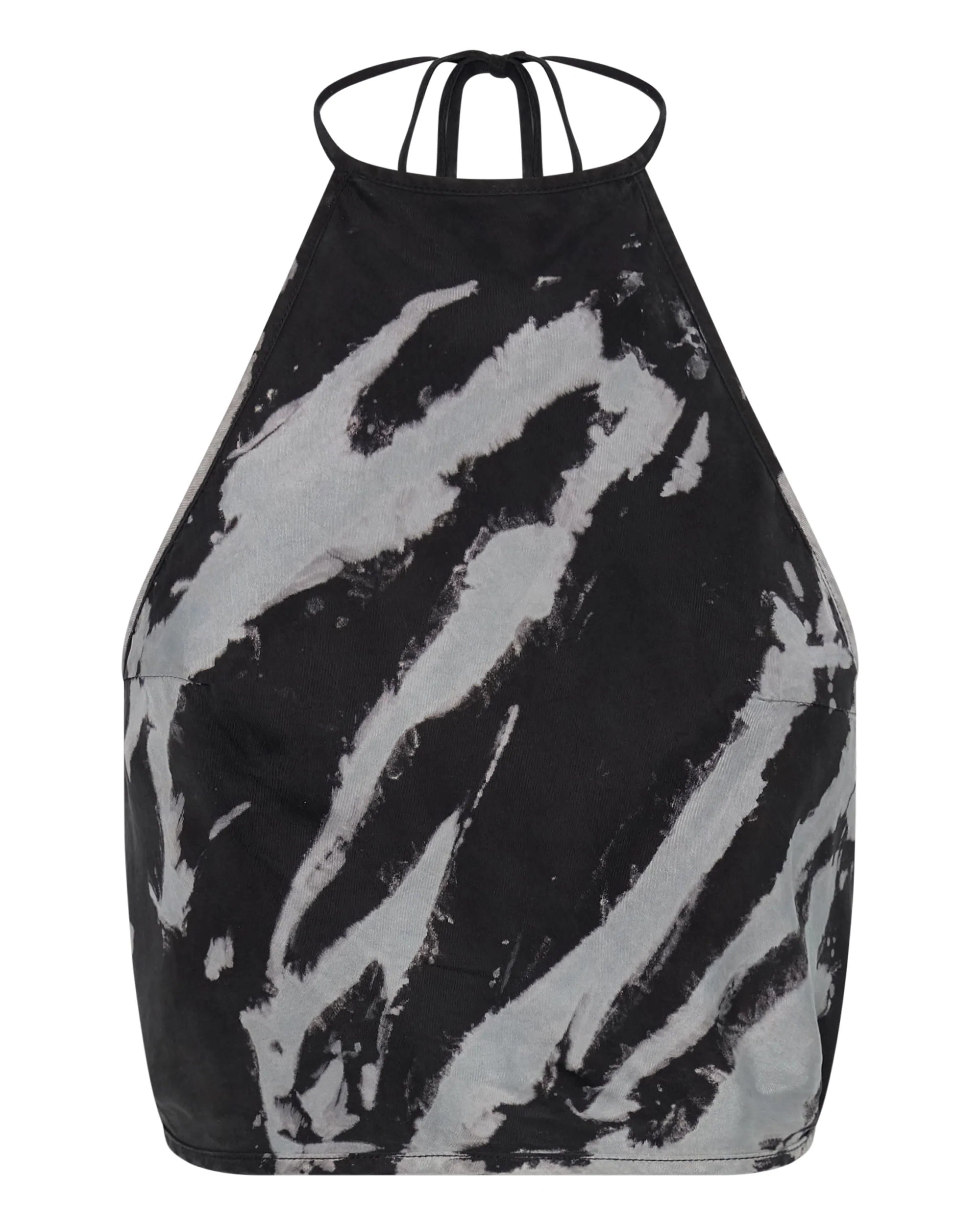 Elysian Collective Third Form Twist Through Bias Halter Top Black Tie Dye