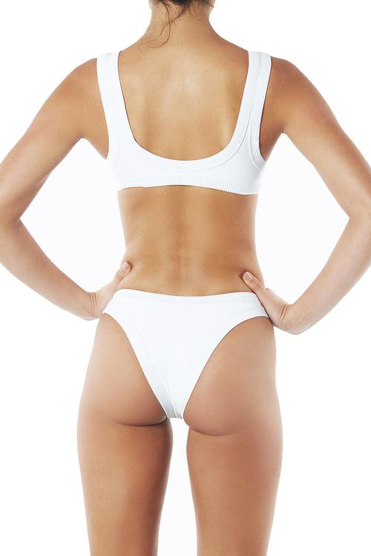 INC Swim - FRAME CROP TOP - WHITE RIB