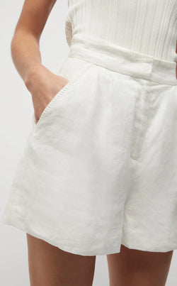 Elysian Collective Friend Of Audrey Hayworth Blanket Stitch Linen Shorts White