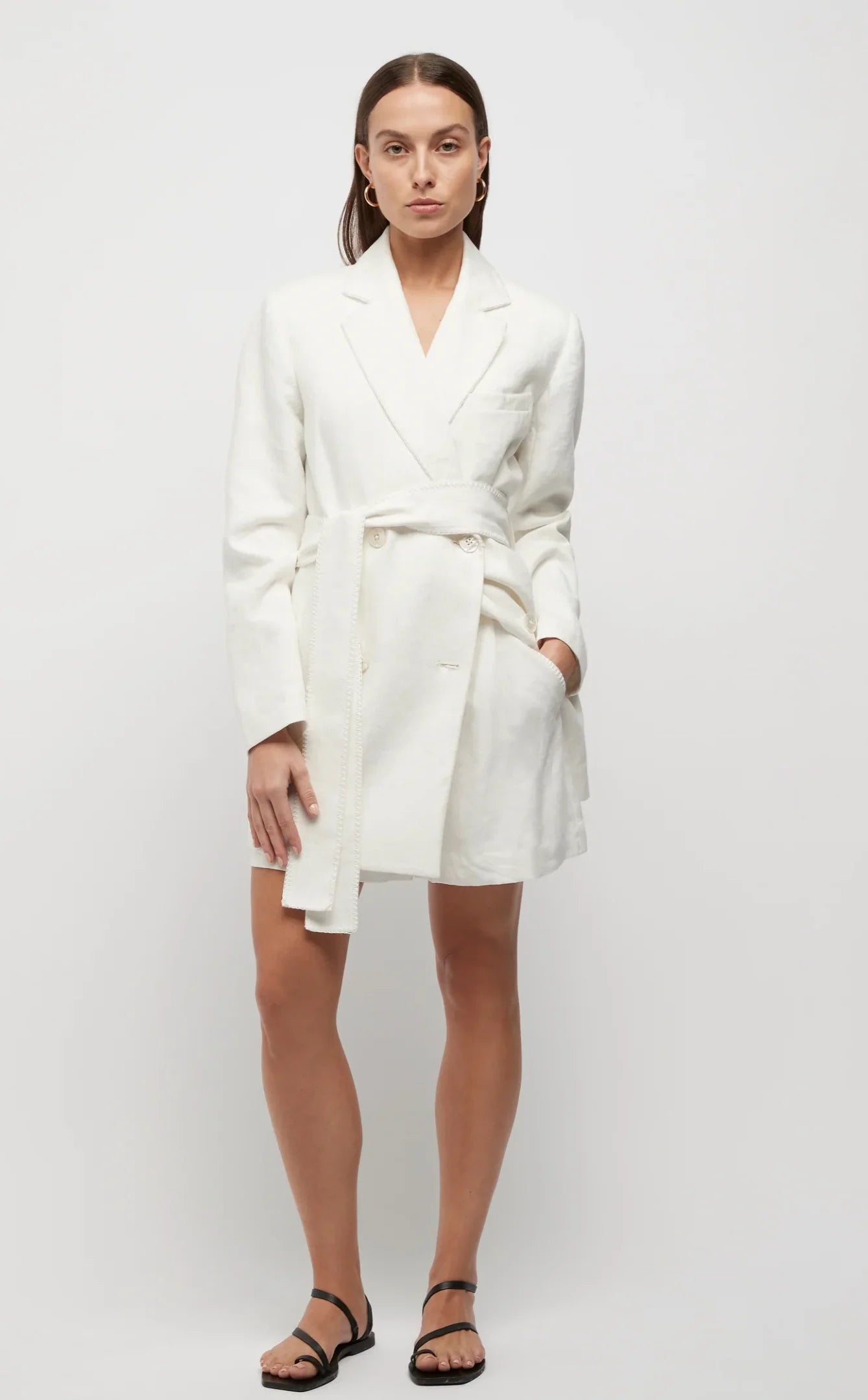 Elysian Collective Friend Of Audrey Hayworth Blanket Stitch Linen Shorts White