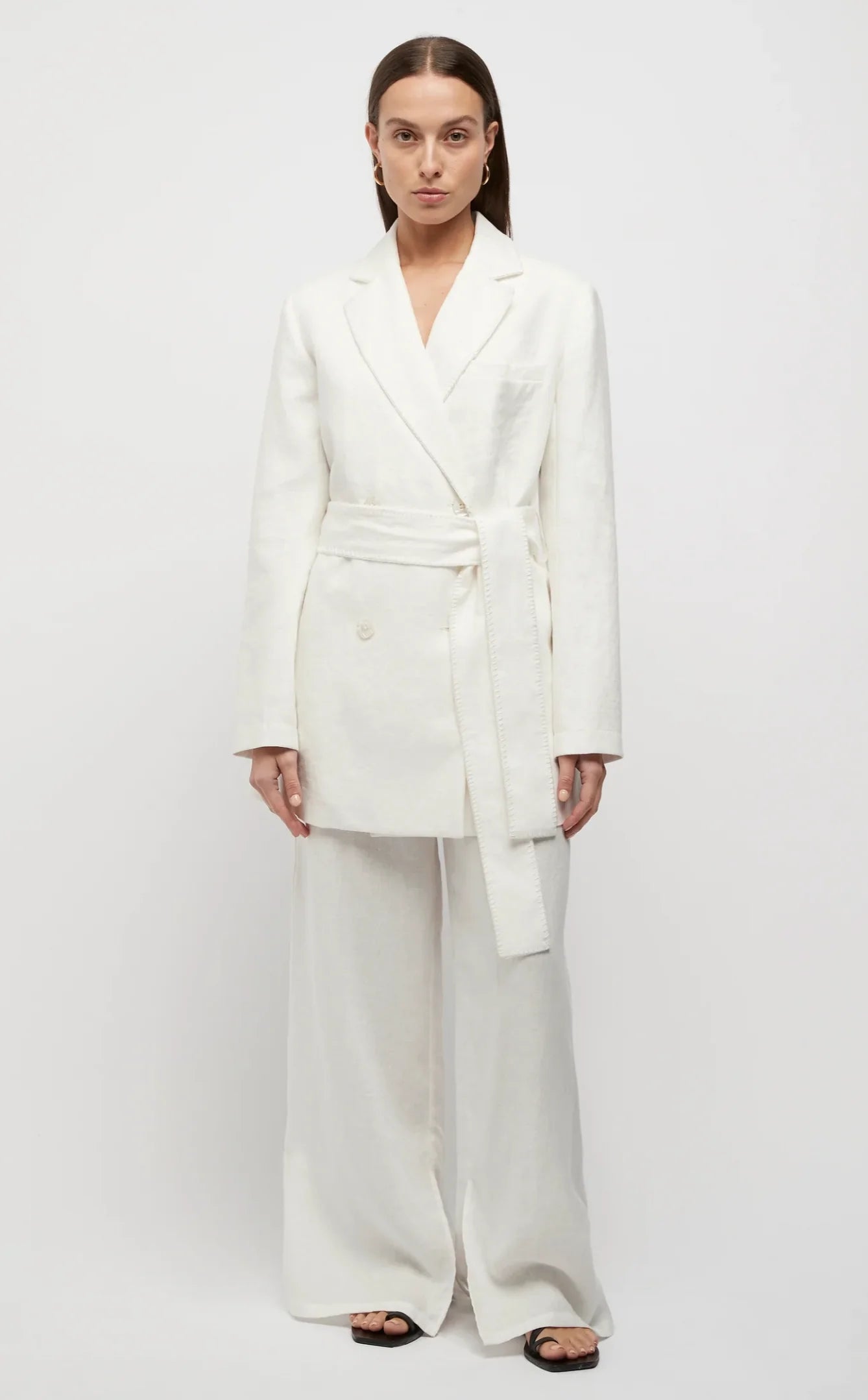 Elysian Collective Friend Of Audrey Hayworth Blanket Stitch Linen Blazer White