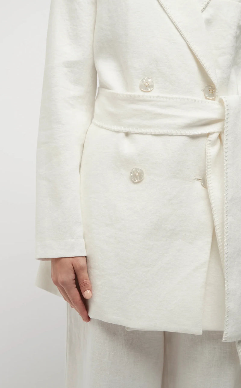  Elysian Collective Friend Of Audrey Hayworth Blanket Stitch Linen Blazer White