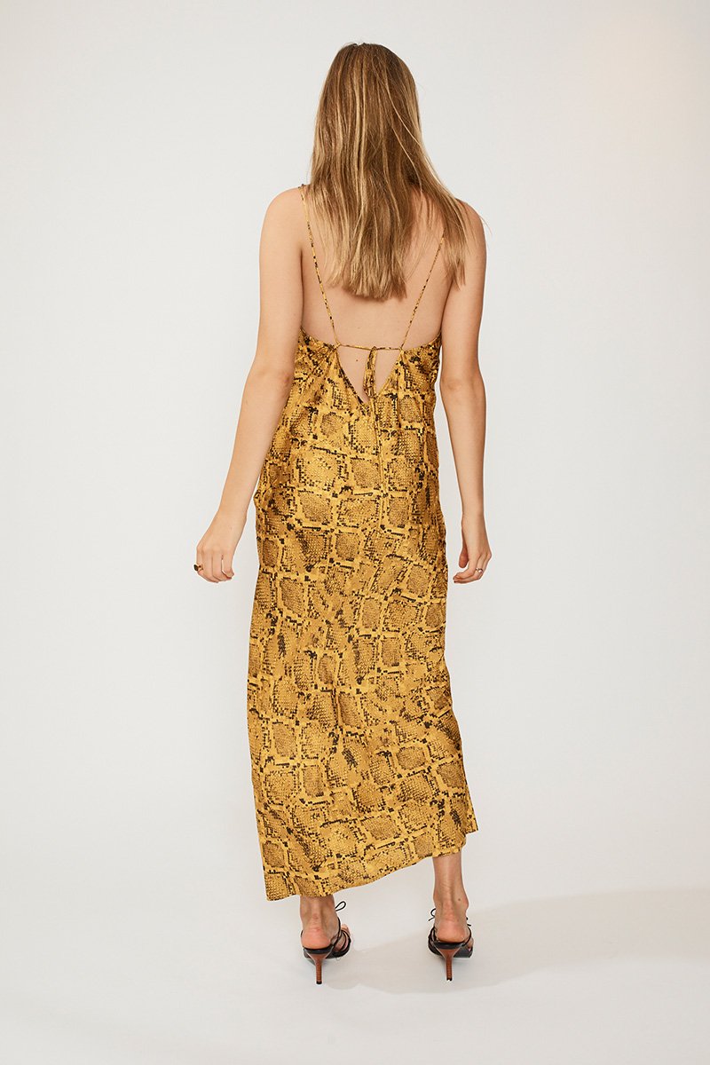 SUBOO - Rae Cowl Neck Slip Dress (Yellow Snake)