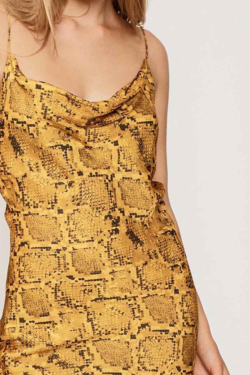 SUBOO - Rae Cowl Neck Slip Dress (Yellow Snake)