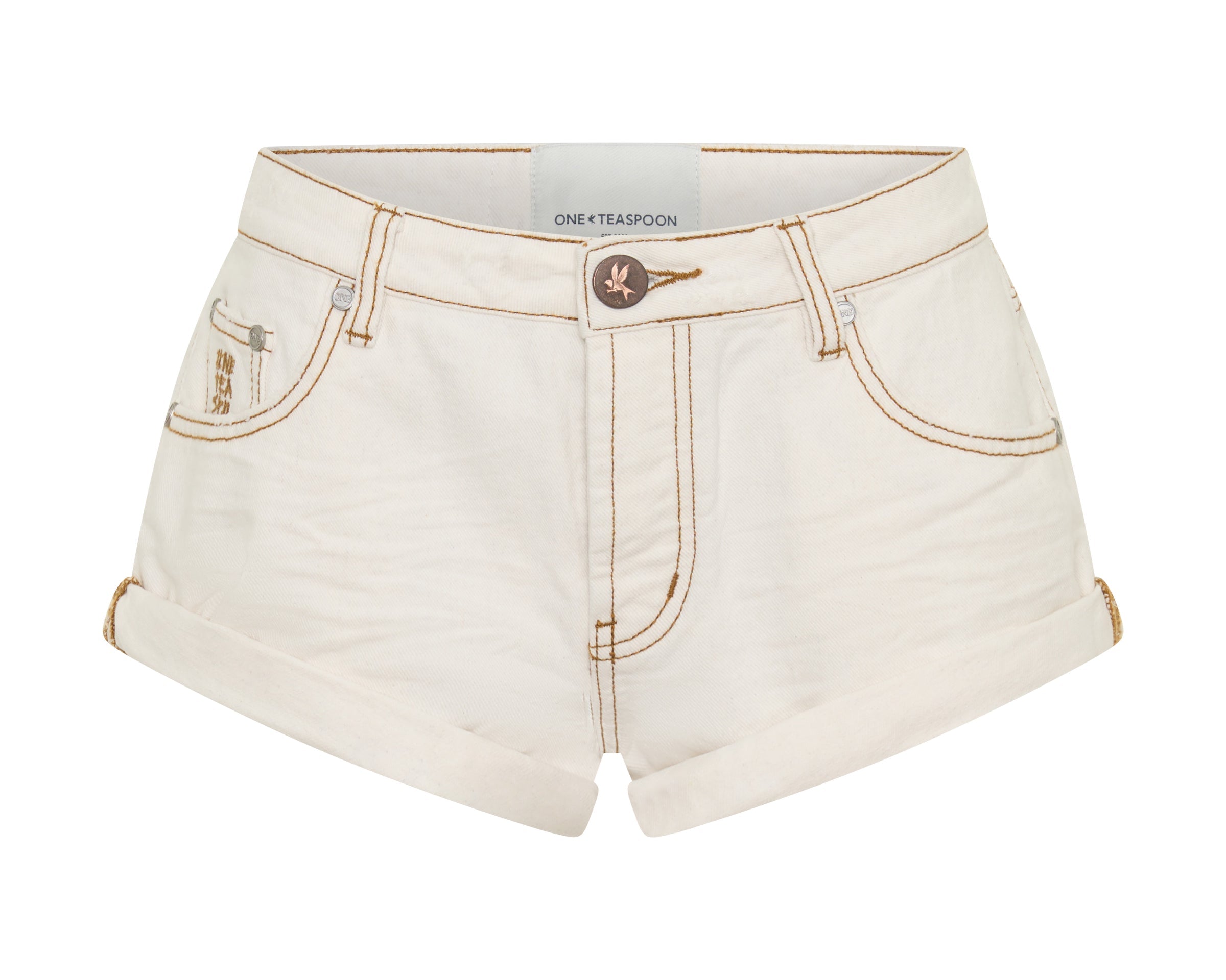 Elysian Collective One Teaspoon Bandits Low Waist Denim Shorts White Beauty
