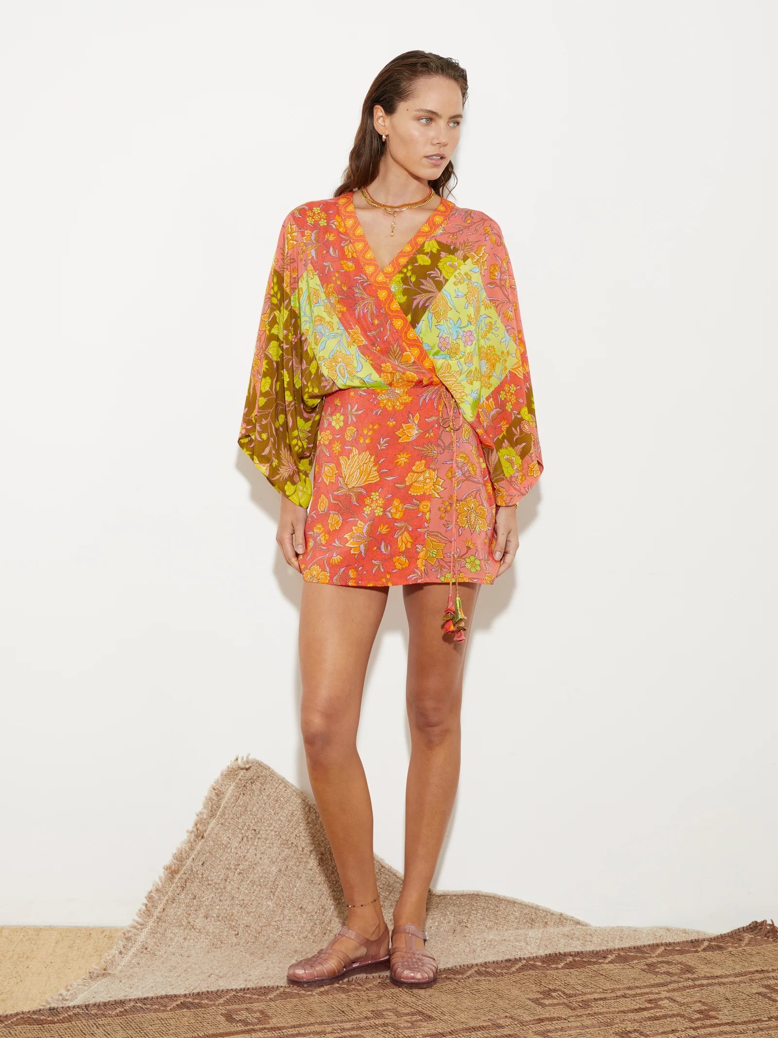 BOTEH ALVITA SILK ROBE DRESS (MELON PATCHWORK)