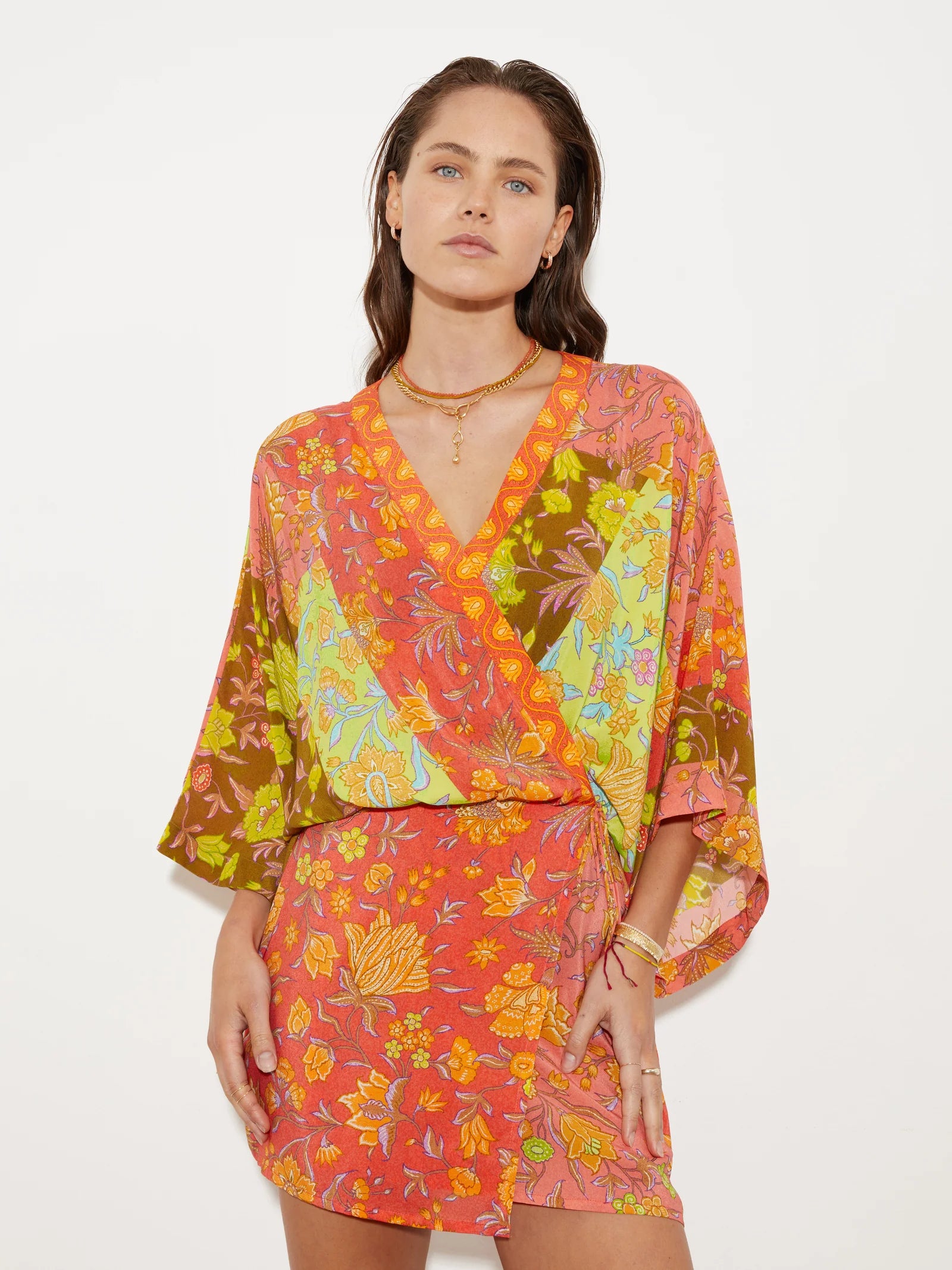 BOTEH ALVITA SILK ROBE DRESS (MELON PATCHWORK)