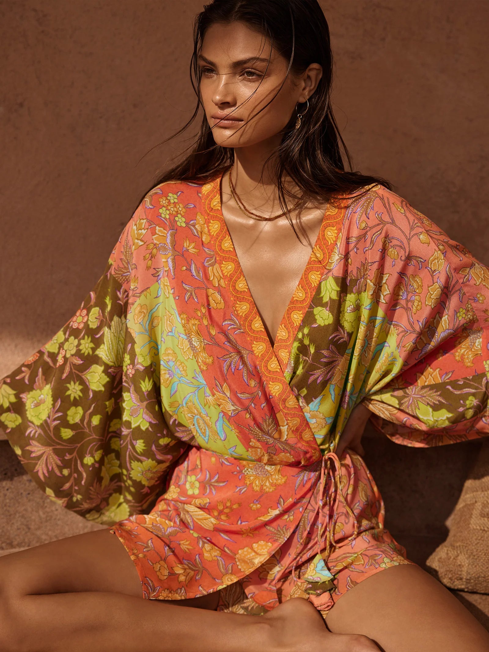 BOTEH ALVITA SILK ROBE DRESS (MELON PATCHWORK)