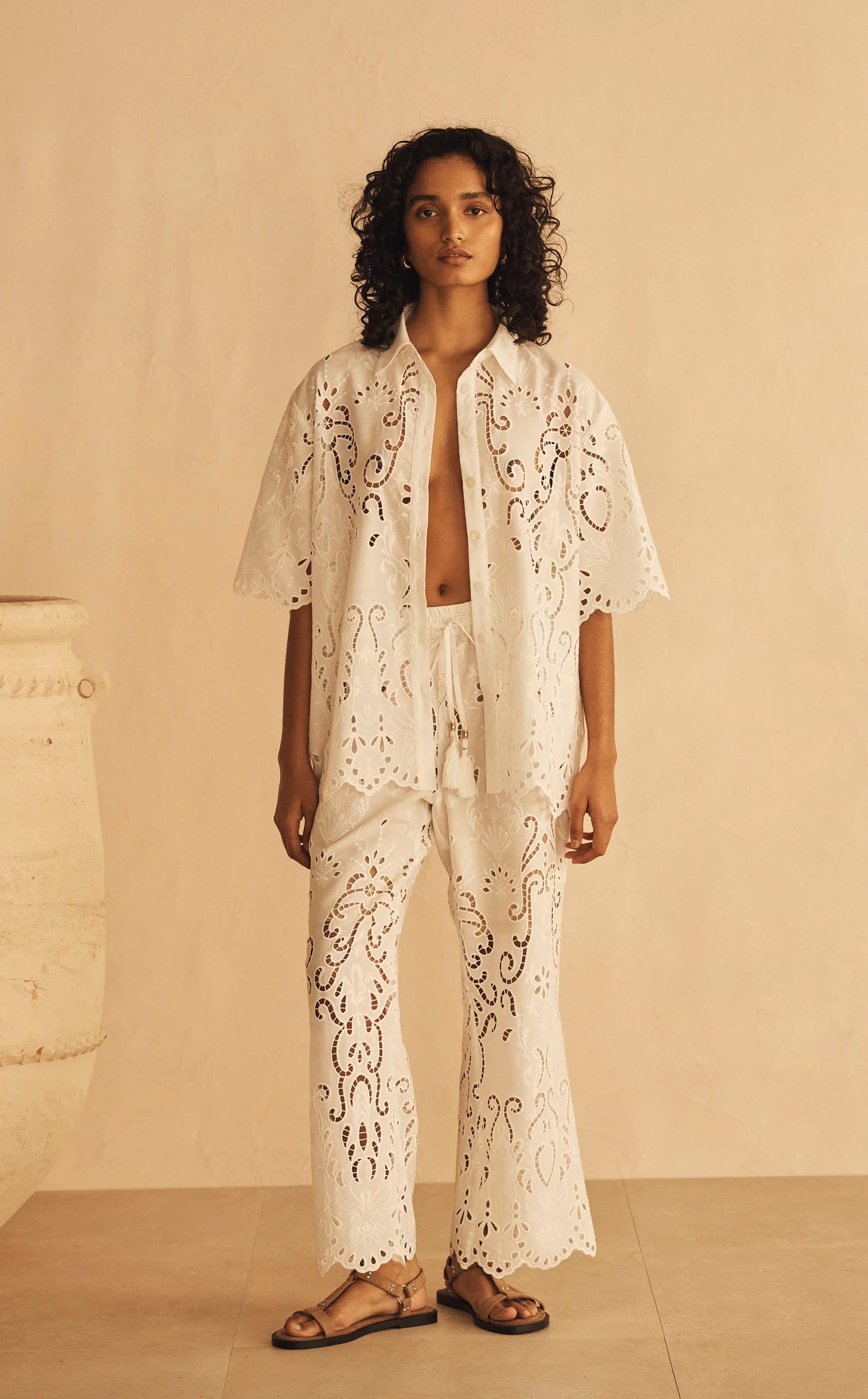 Elysian Collective Aur Ocea Merletti Lace Oversized Shirt White